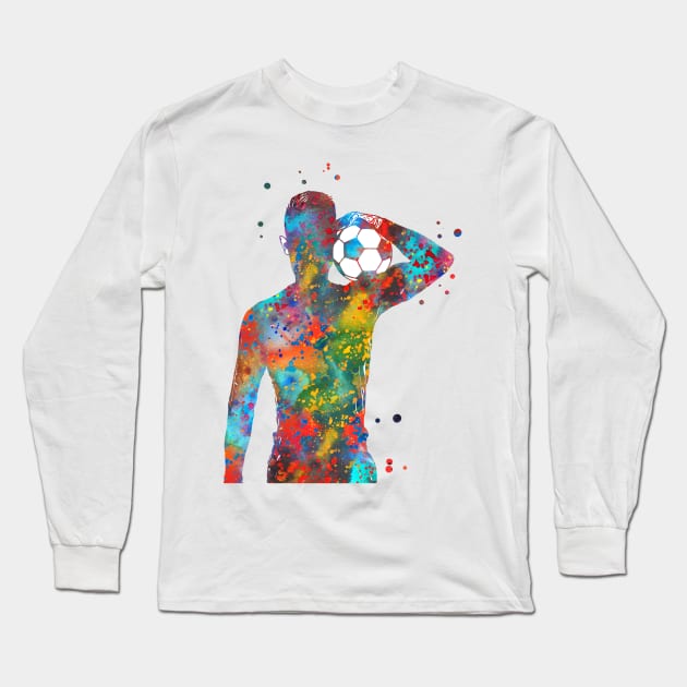 Male Soccer Player Long Sleeve T-Shirt by RosaliArt